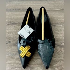 Mango flat leather black shoes woman size 9.5